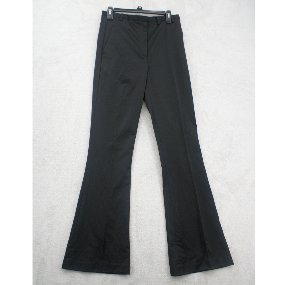Poleci Black Flare Leg Trousers Organic Cotton Linen Blend Pants ABP825 Size 8